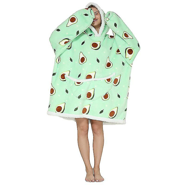 Oversized hættetrøje tæppe Fluffy fleece tæppe hættetrøje til kvinder Mænd Børn Bærbart hættetæppe med stor lomme Avocado One Size for Adults
