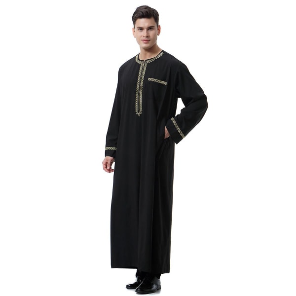 Mænd Muslim Saudi Robe Kaftan Dubai Tunika Lang Top Bluse Thobe black L