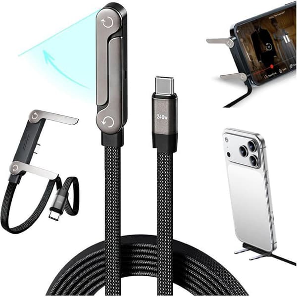 2-pakning USB-C hurtigladekabel 2-i-1 - med usynlig T-støtte - 1,5 m