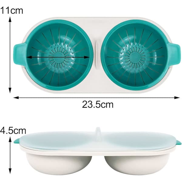【BQ】2-layer egg poacher with drain basket, food-grade egg cooker (blue)