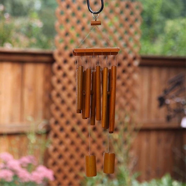 Bamboo Wind Chime Outdoor Wooden Music - 10 Bamboo Sound Tubes - 60 Cm
