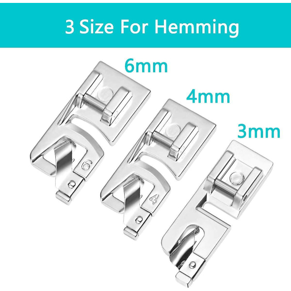 ny stil Narrow Rolled Hem Presser Foot (3mm, 4mm And 6mm) For Most Singer other Low Shank Sewing Machines Presser Foot Kit