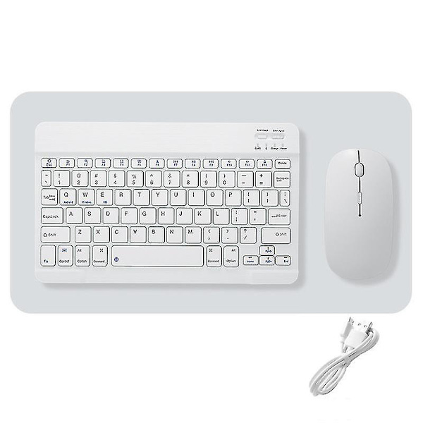 Protable trådlöst Bluetooth tangentbord och mus Combo Uppladdningsbar sladdlös 10 tum White