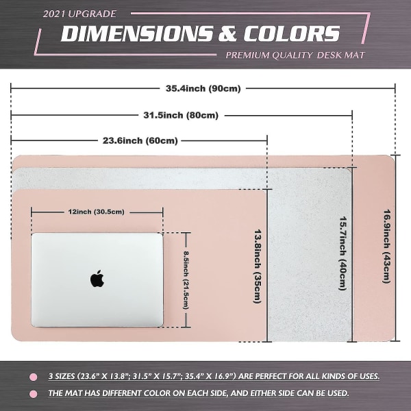 Skrivebordsunderlag, Skrivebordsmåtte, Pu Læder Skrivebordsmåtte, Skrivebordsmåtte til bærbar, Vandtæt Skriveunderlag til kontor og hjem pink 35x60CM