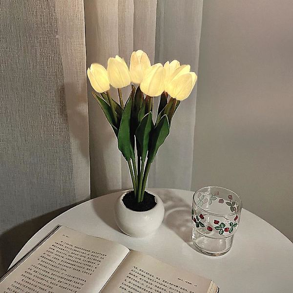Led Tulip Night Light Simulation Flower Pöytävalaisin Kodinsisustus Tunnelmalamppu Romanttinen ruukkulahja toimistoon/huoneeseen/baariin/kahvilaan Battery 6 Head White Tulip