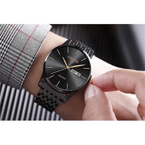 2022 New Thin Case Business Men Rostfritt stål Metall Doule Calendar svarta klockor