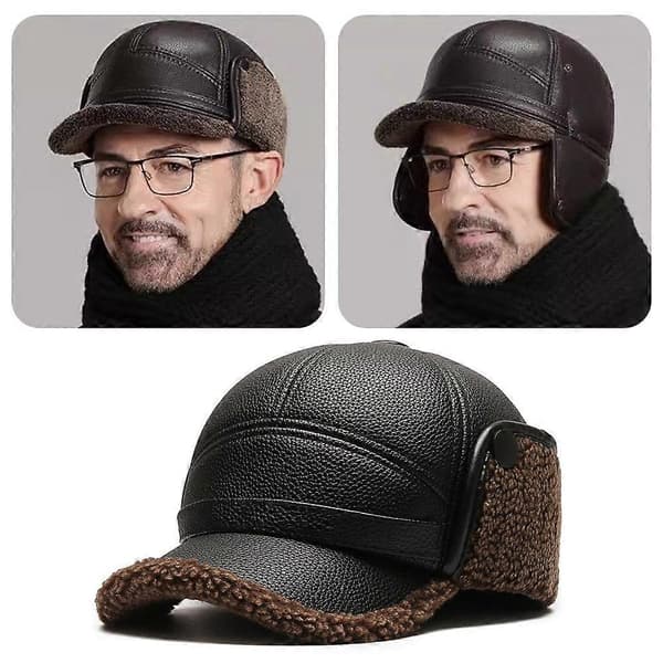 【BQ】Skinnbaseballcaps, varm vintercaps for menn, ørebeskyttelseshette for eldre – grå Gray