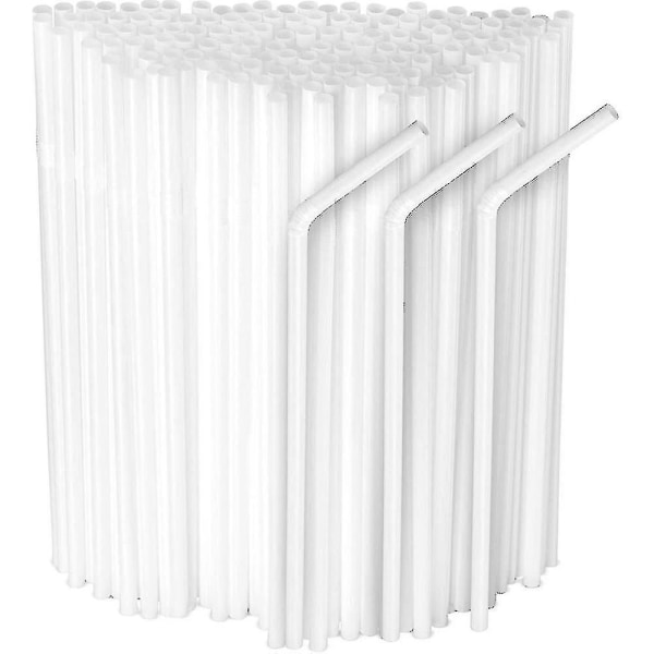 200 Pcs Flexible Plastic Drinking Straws, Extra Long Colorful Disposable Bendy Party Fancy Straws White