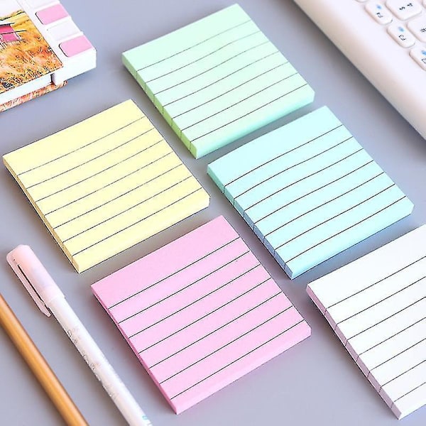 5 Pack vuorattu muistilappu, itse tarrapaperi, kirkkaat postitarrat