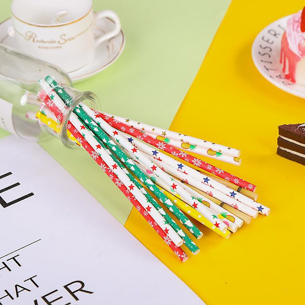 Biohajoavat paperipillit, 100 pilliä juhlatarvikkeille, syntymäpäivä, häät Fruit Green White Dots