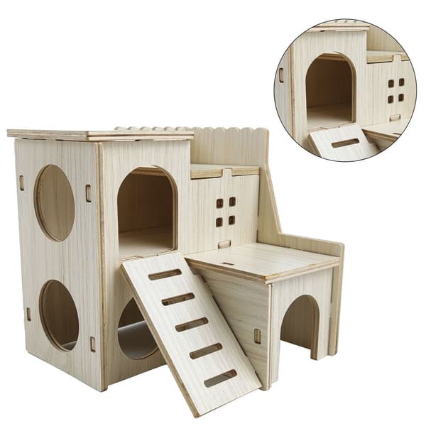 Træ Hamsterhus Bideresistent Skjulested Legetøj Tilbehør Spring Villa 16x16x5cm 6.3x6.3x2.0in