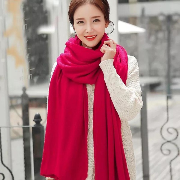 Kvinders varmt sjal Vinter varmt stort tørklæde Pure Color Cashmere tørklæde Stort rødt