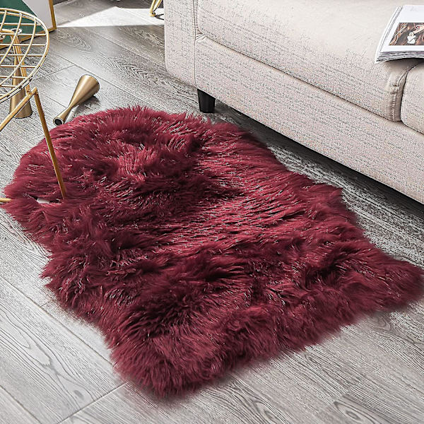 Lyxigt mjukt imiterat fårskinnsstolsöverdrag Sittdyna Dyna Plyschpälsmattor Kompatibel med sovrum, 2 fot X 3 fot, vit Burgundy 2 * 3 ft