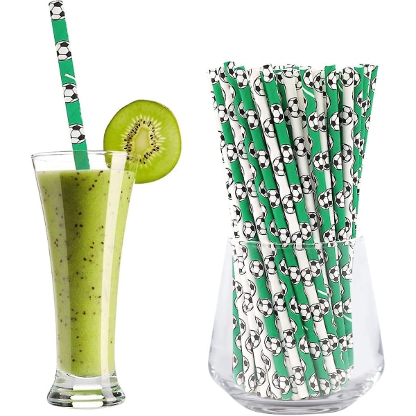 50pcs Football Paper Straws, Biodegradable Recyclable Drinking