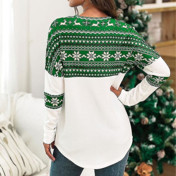 Hhcx-kvinder Christmas Xmas Fair Isle Pullover Jumper Sweater Top Green 2XL