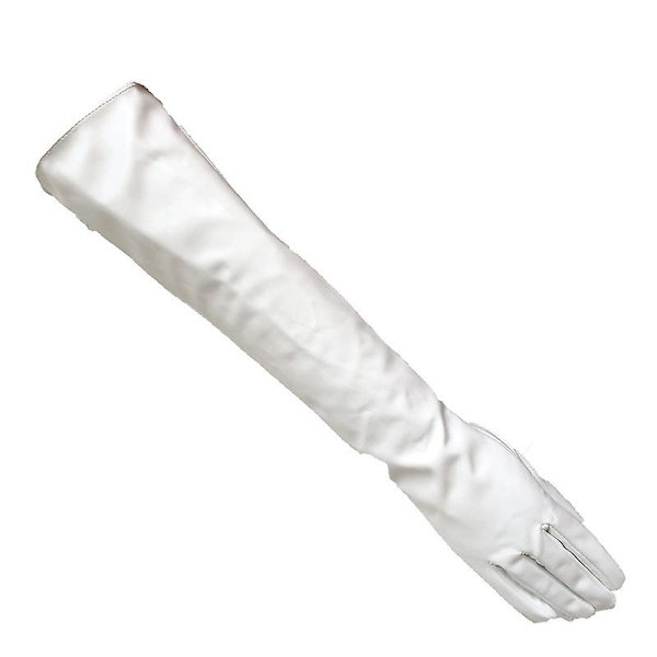 Kvinder Simuleringshandsker Læder Silkeagtig Foring Lang Over Albue 50cm Hvid S S Hvid S White