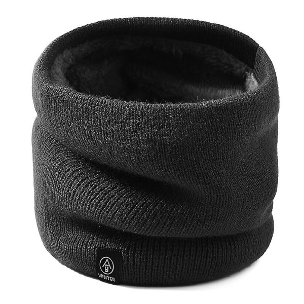 Vinter dubbellagers halsvärmare stickad fleecefodrad Circle Loop Scarves Black