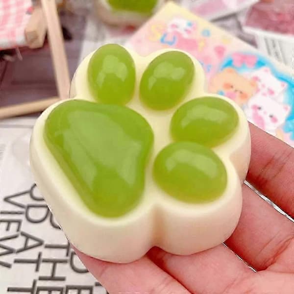 Håndlaget Taba Squishy Stor Katt, Kjempe Squishy, Squishy Paw for Barn Voksne Green grape