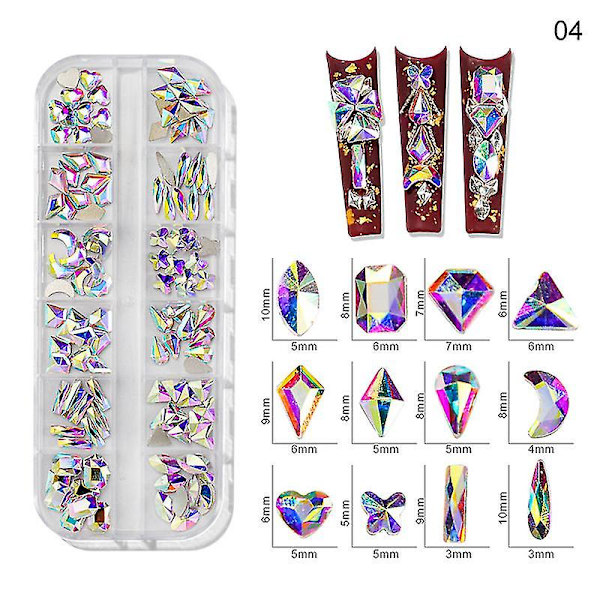 3d Glitter Nail Art Ab/farverig Hotfix Rhinestones Flatback Crystal Diamond Gems Multi Size12 Gird Style 16