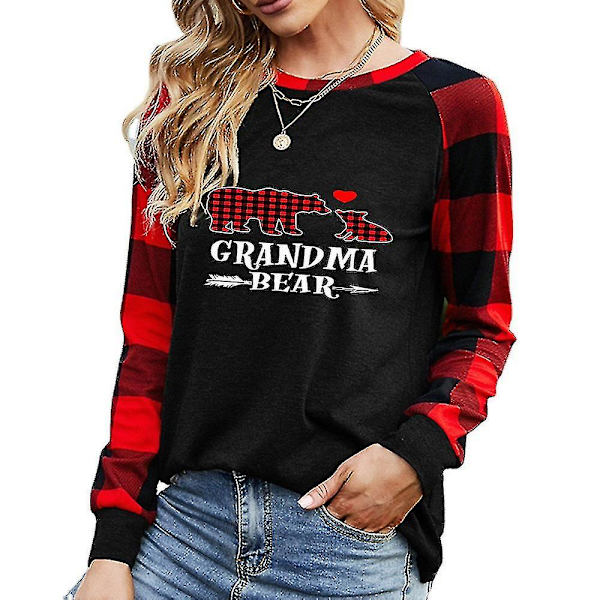 Hhcx-naisten jouluprintti Pitkähihainen pusero Loose Pullover T-paita Basic Topit Black M