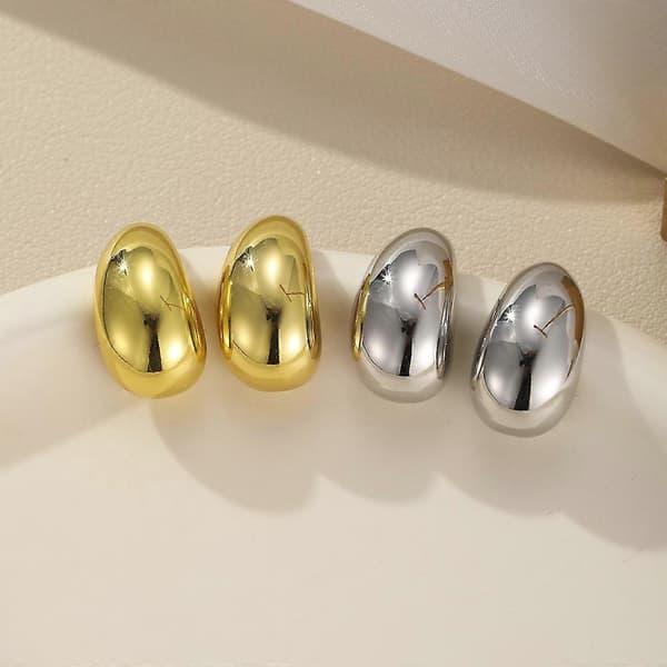 Sæt med tykke guldfarvede ringe til damer - Snoede Huggie Rings øreringe i rustfrit stål silver