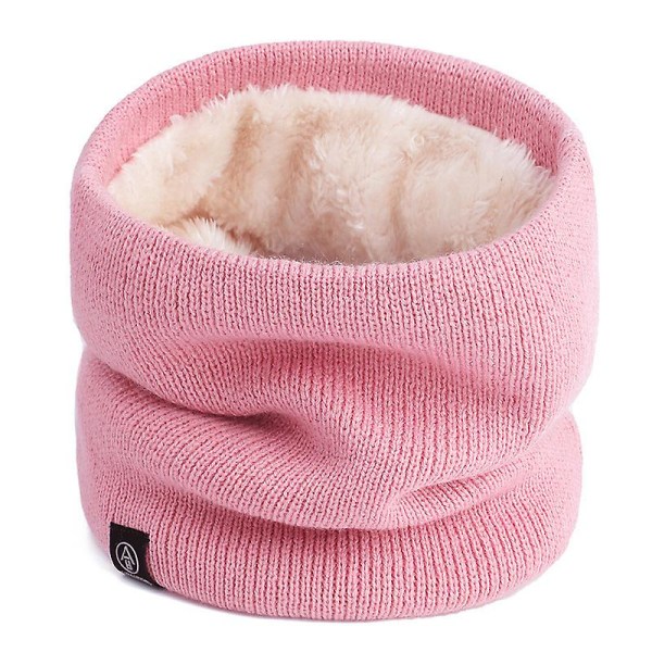 Vinter dubbellagers halsvärmare stickad fleecefodrad Circle Loop Scarves Pink