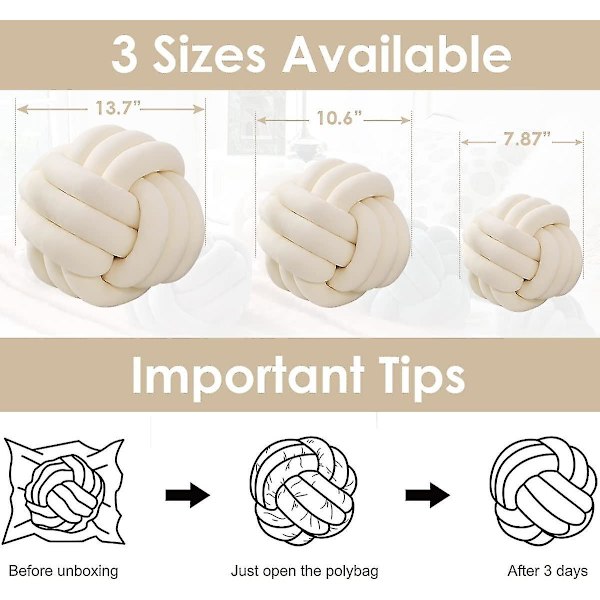 Knutbollskastkudde, vit rund knuten plyschkudde Accentkudde for preppy, estetiska & söta prydnadskuddar for soffa, seng, stue, F White Small