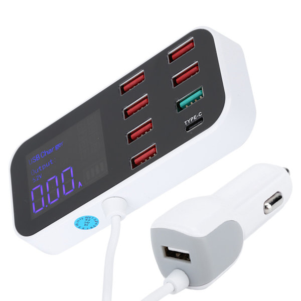 Digital Display 8-ports USB-oplader til iOS/Android-enheder