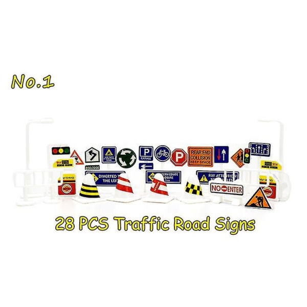 Hhcx-kids Lelut Kaupungin parkkipaikat Roadmap Tee itse liikennemerkit Diecast Alloy Lelu Malli Auto Kiipeilymatot Lelut lapsille Lahjapeli 28 PCS Signs NO.1