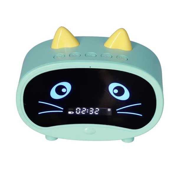 Mini Tecknad Högtalare Multifunktionell Söt Kattöra Design Smart Set Dubbla Väckarklockor för Sovrum Kontor Grön