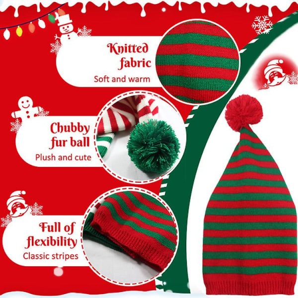3kpl Aikuisten jouluneulottu hattu Tonttu Joulupukki Pipot Joulupukki Punainen Vihreä Raidallinen Neulottu Virkattu hattu Hyvää joulua Hyvää uutta vuotta