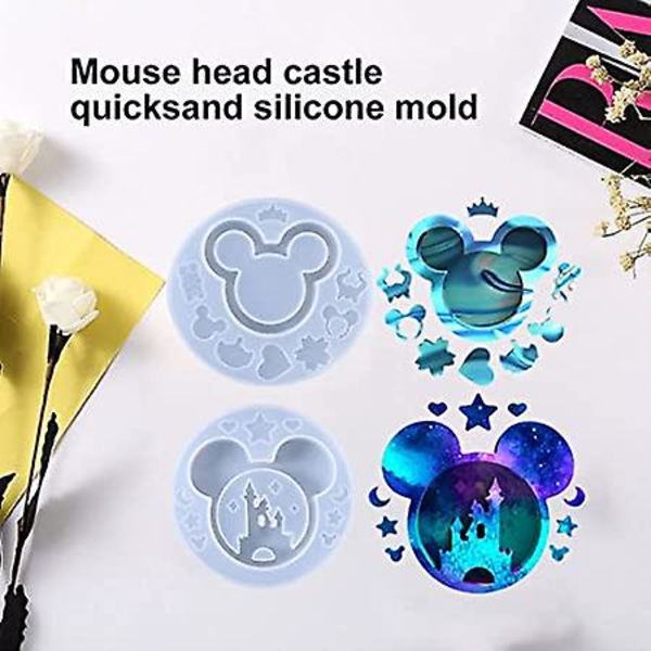 2 Pack Mouse Head Bow Muotoinen Hartsi Shaker Mold, Silikoni Castle Quicksand Mold Epoksi Mold, Tee itse koristeellinen hartsi Epoksi valu Shaker Epoksi Mold Ar Mouse head