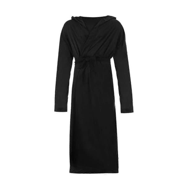 Hættebadekåbe til mænd i fleece - Plys badekåber Black XL