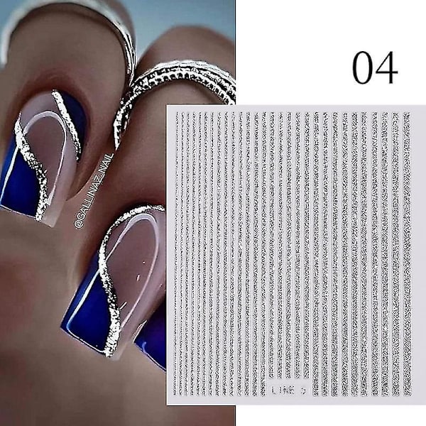 1 st Silver Gold Lines Stripe 3d Nail Sticker Geometriskt vågigt stjärnhjärta Självhäftande skjutpapper Nail Art Transfer Stickers Glitter Line 4