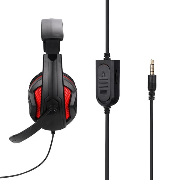 3,5 mm konkurrence-gaming-headset hovedtelefon med mikrofon kablet øretelefon til PS4 (sort + rød)