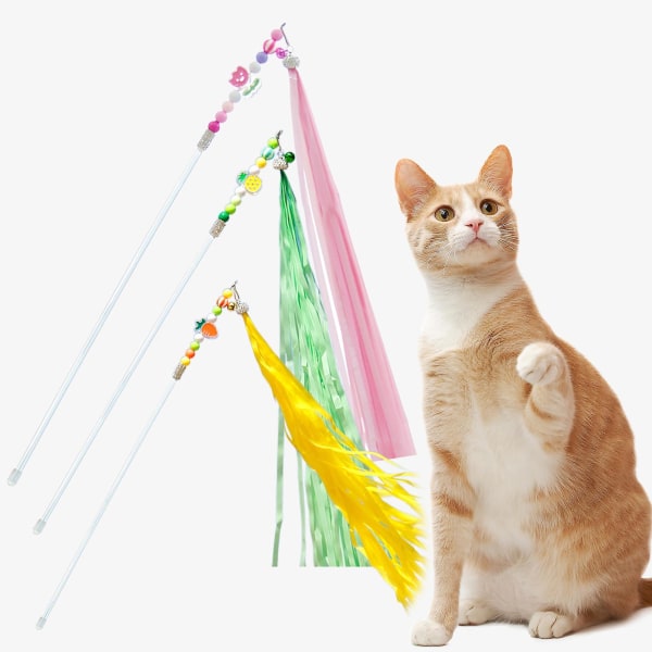 Kattpinneleksak med klocka Färgglada pärlor Bittålig tofs Iögonfallande interaktiv lång stång Rolig kattleksak Petstickleksak för kattunge City Green One Size
