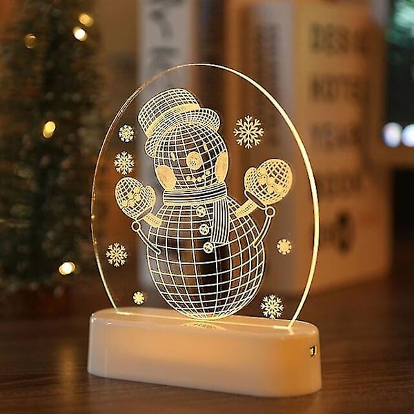 Juldekorationer för hem Träd Älg 3d Akryl Nattljus Julklapp Nyår Heminredning Strängljus Jultomten prydnad snowman