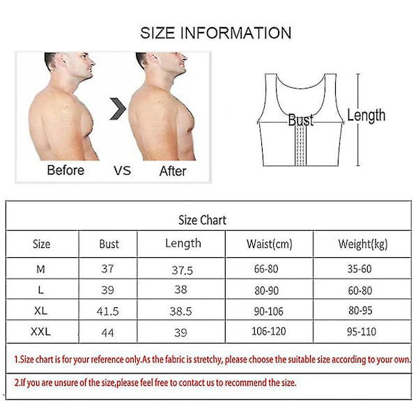 Menn Gynecomastia Shaper Ny slankende brystkontroll bryster Shapewear Undertøy Magebelter Krokkontroll Hook Black M