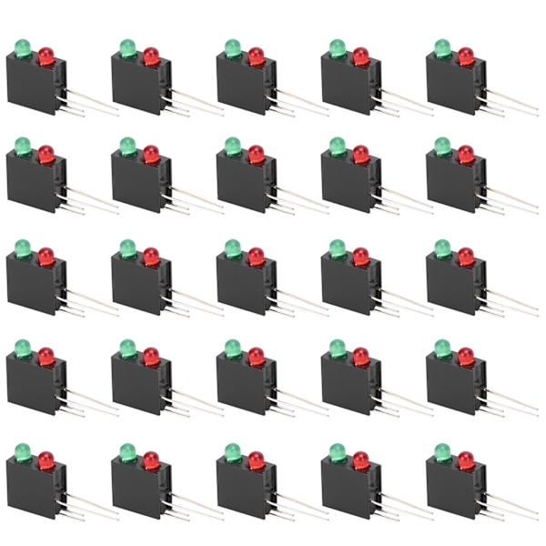 100 stk. sorte firkantede LED-holdere med dobbelte huller og buet base, 3 mm røde og grønne lys