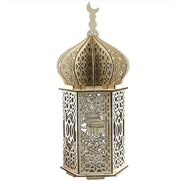 Træ Ramadan Eid Mubarak dekorationer til hjemmet Moon Led stearinlys Lysstørrelse: Gul