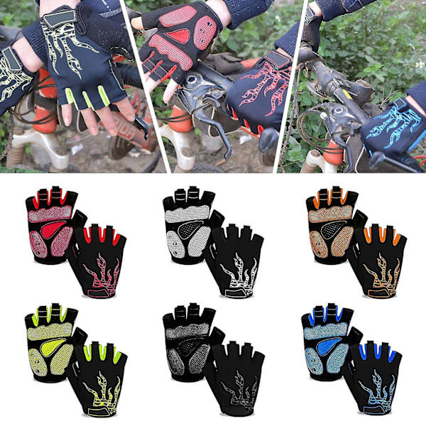 1 par Antisladd Half Finger Ridhandskar Lycra Svettabsorberande Cykelhandskar Sporttillbehör Red S