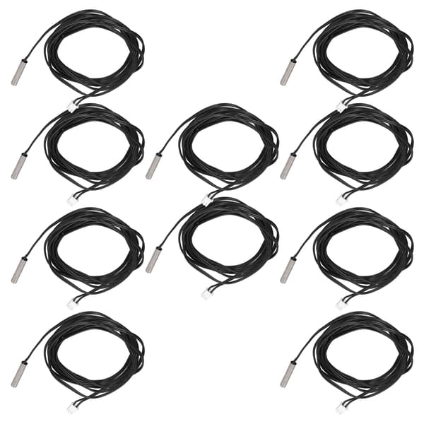 10 stk. termistorsensor NTC temperaturprobe 5x25 mm sylindrisk hode 2 meter kabellengde 5K B3950