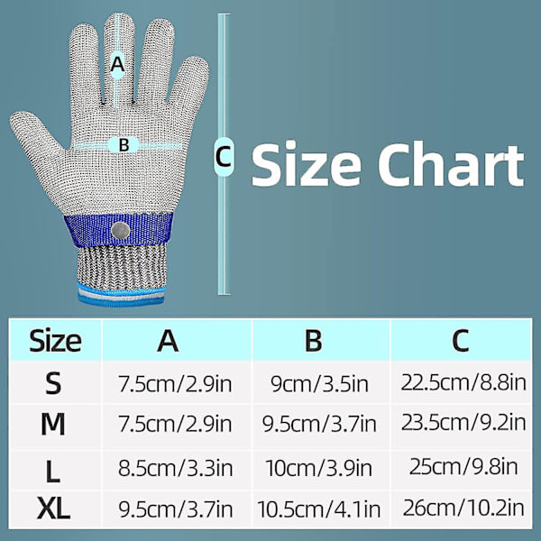 Skärbeständig handske nivå 9 Skärhandske i rostfritt stål Mesh S L