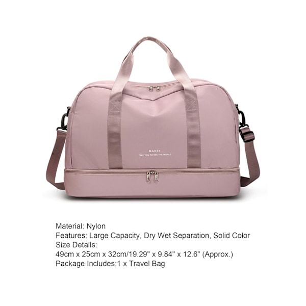 Rejsetaske Støvtæt Nylon Dry Wet Separation Duffle Bag til kvinder-Pink