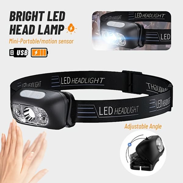 [BQ]2 stk LED Camping Hodelykt Justerbar Vinkel USB Oppladbar Hodelykt Head Lamp 2pcs