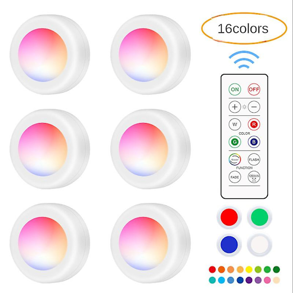 LED16 färg skåp ljus missfärgning fjärrkontroll tryck logga in ljus sovrum sängen atmosfär led pat nattlampa 6pcs