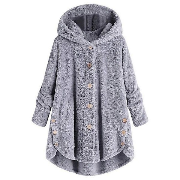 Damejakke Moteknapp Fluffy Ull Hettejakke Løs Vintervarme Plus Size Light grey S