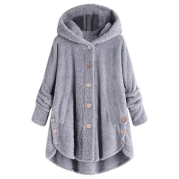 Naisten takki Fashion Button Pörröinen villahupullinen takki Löysä Talvi Lämpö Plus Koko Light grey S