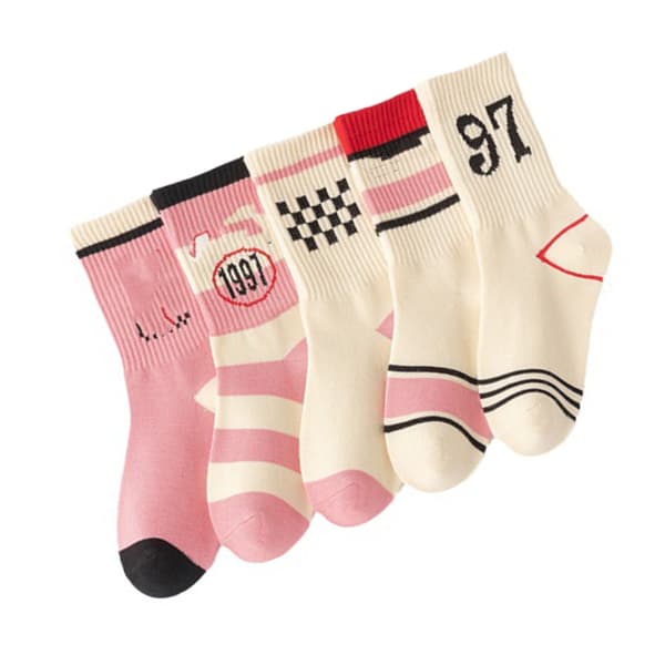 Barnstrumpor Unisex Mid Calf Bomullsstrumpor för Vinter Höst Rosa Vit S (1‑4 År)