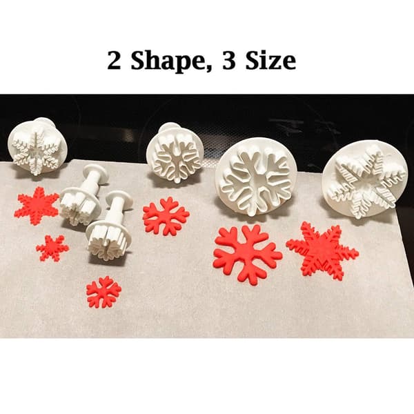 6 pcs/set Food Grade Snowflake Fondant Cake Decorating Plastic Tools, Plunger Cutters, DIY Embossing Tools for Baking